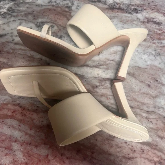 Zara Women Leather High Heel Sandals With Padded Straps Vanilla Yellow - Picture 6 of 8